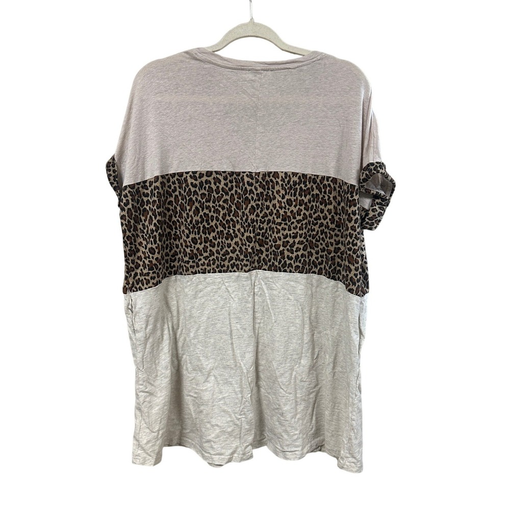 Umgee USA Womens Linen Blend Leopard Colorblock V-Neck Dolman Mini Dress Medium - Picture 4 of 5